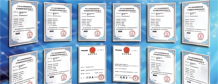 Software copyright registrations and patent certificates shown in the HomTR smart cabinet catalogue